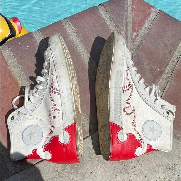 Converse Chucks Taylor Sasha High-Top Sneakers with Red Flame Western Design - Picture 13 of 15